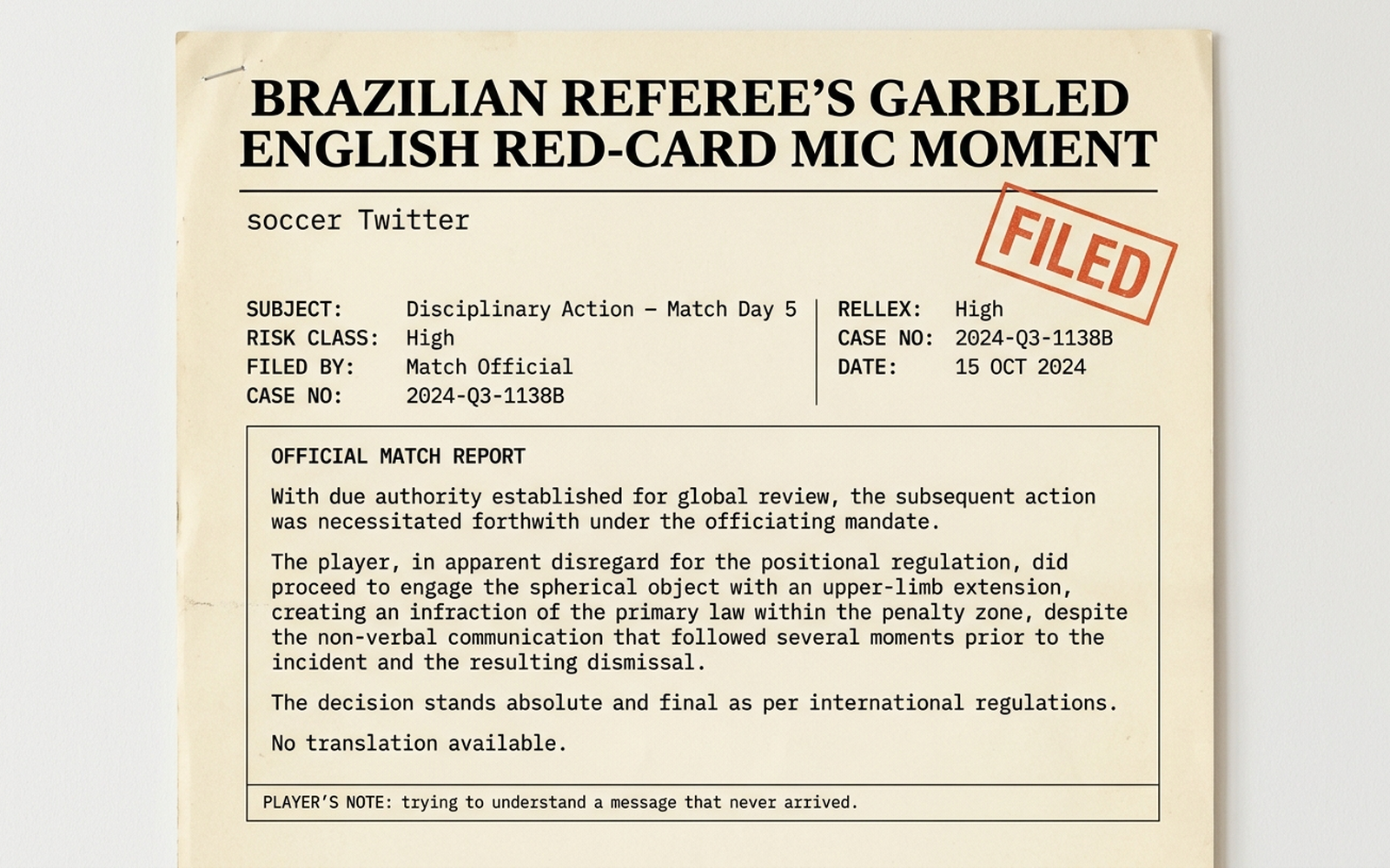 specification.md — THE OFFICIAL (fake OFFICIAL MATCH REPORT card generator)