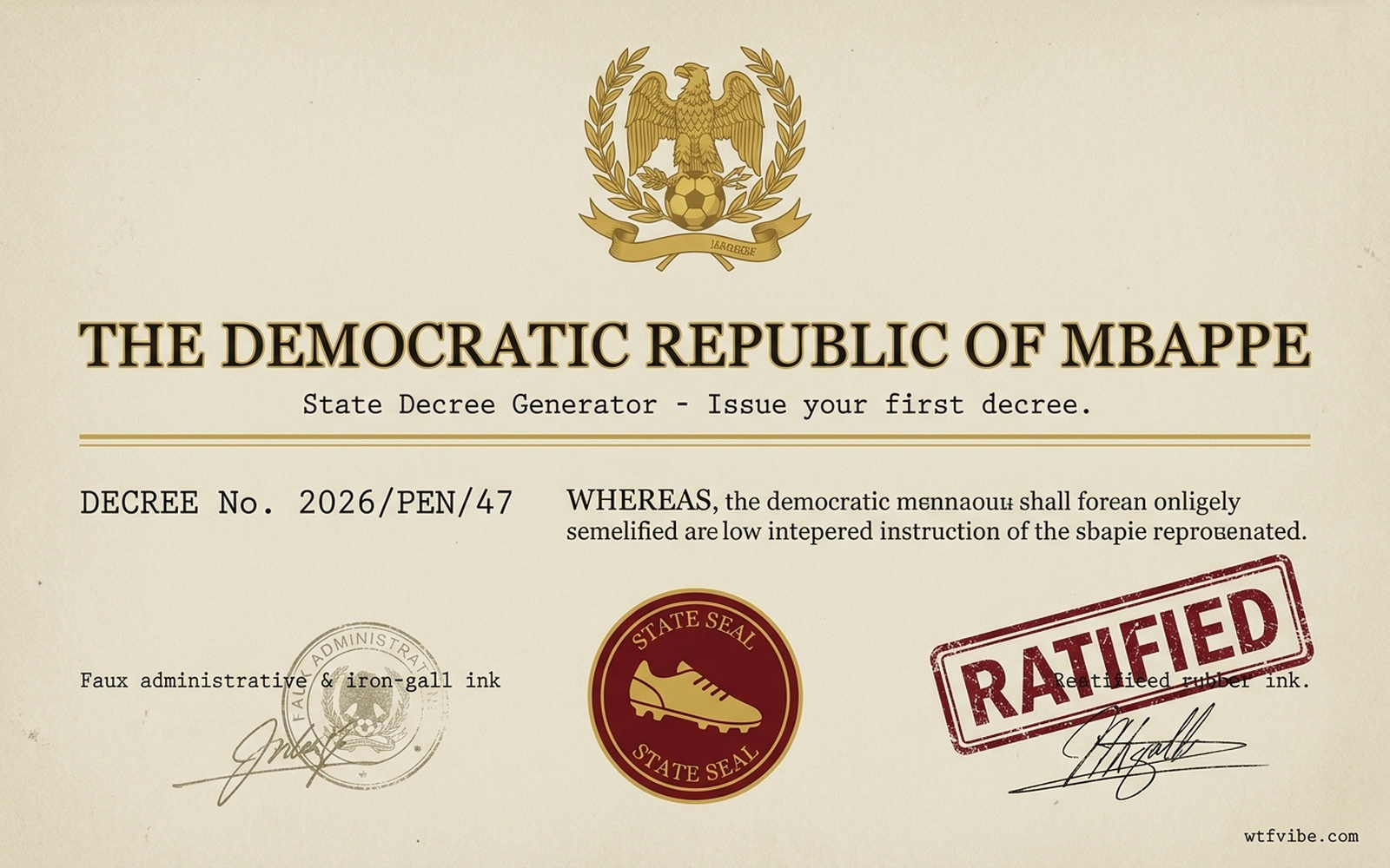 Dictator Mbappé State Decree Generator