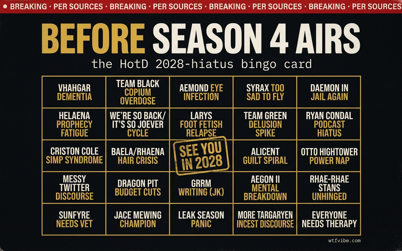 "Before Season 4 Airs" Bingo