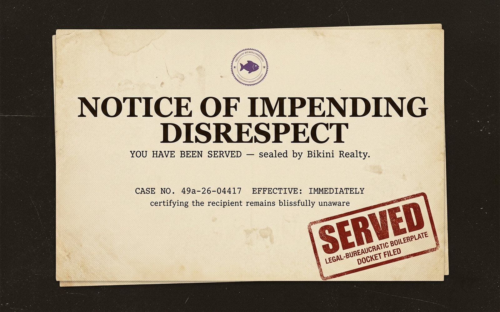 NOTICE OF IMPENDING DISRESPECT