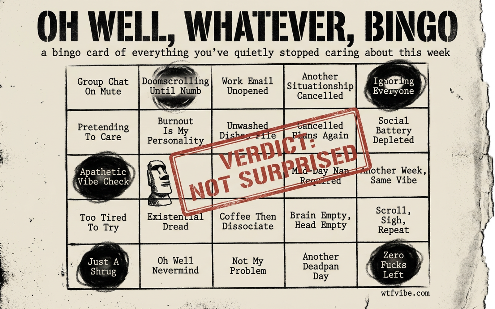 "Oh Well, Whatever, Nevermind" Burnout Bingo