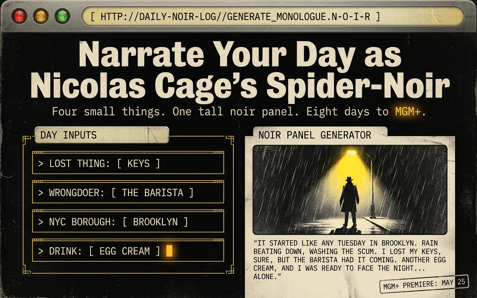 Narrate your day as Nicolas Cage's Spider-Noir