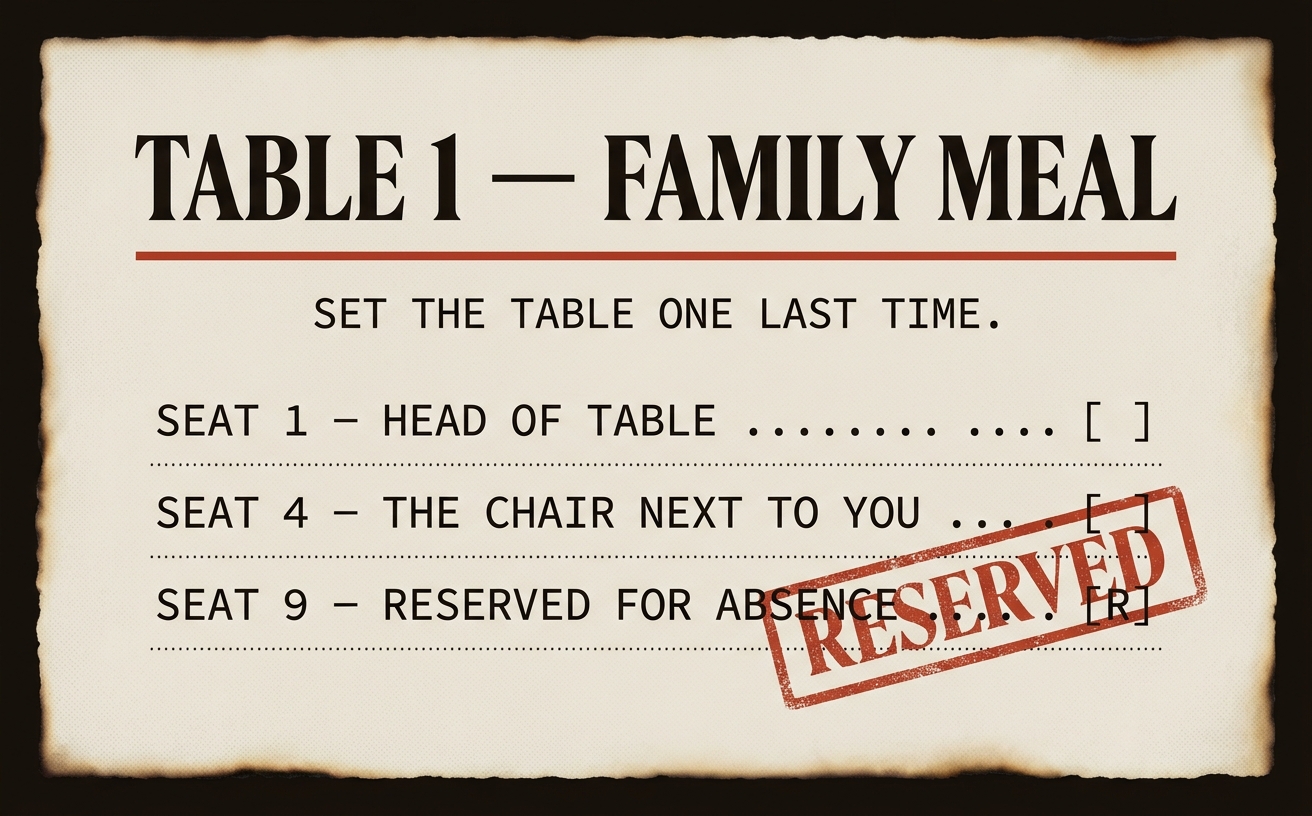 TABLE 1 — FAMILY MEAL (The Bear seating-chart menu card)
